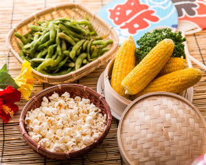枝豆、とうもろこし、ポップコーン